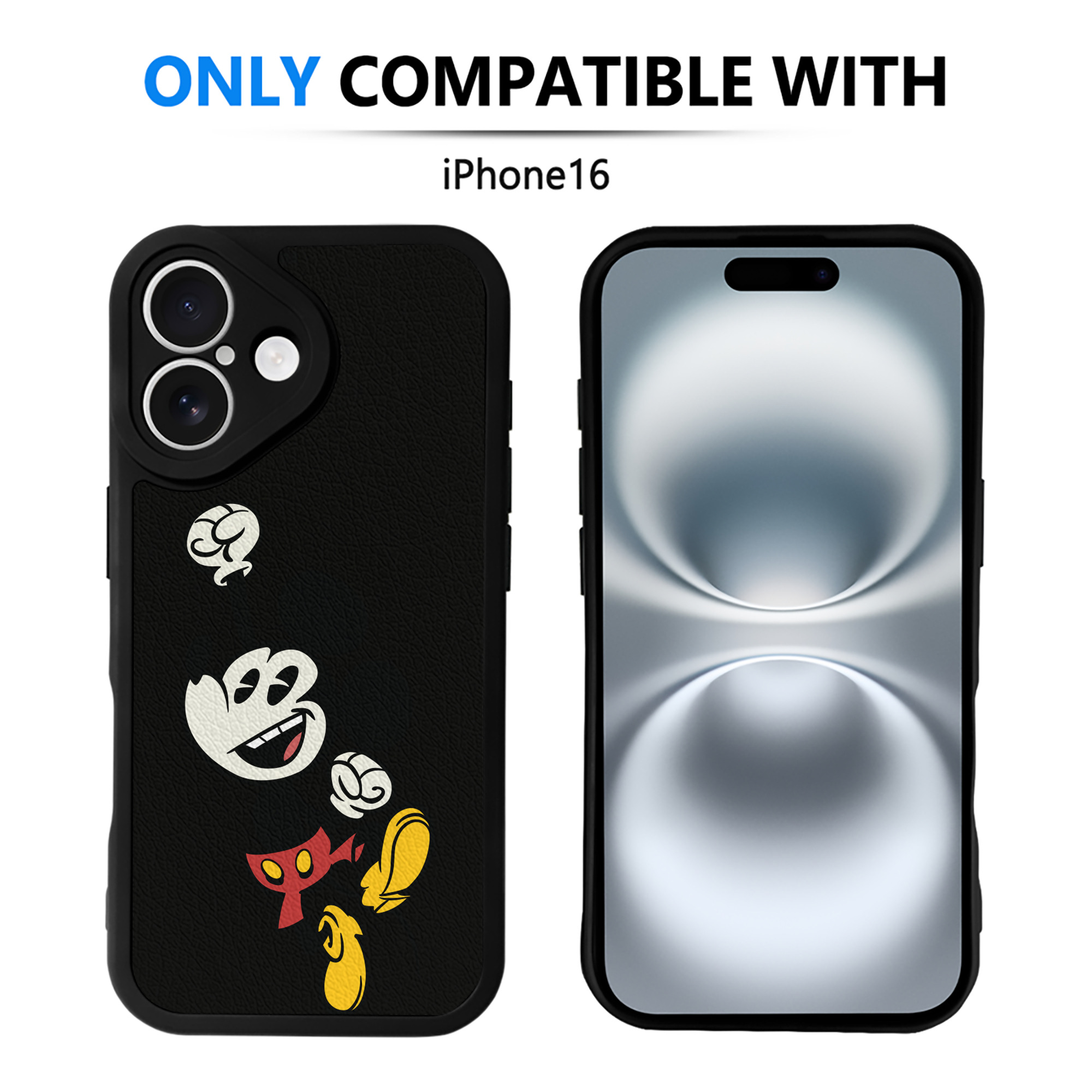 （画像用） ミッキーマウス Mickey Mouse 【iPhone 16シリーズ対応】シリコンスマホケース（レザー調） 材質：シリコン